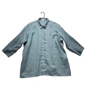 Coldwater Creek 100% Linen Button Up Top 3/4 Sleeve Size 2X Light Blue Casual
